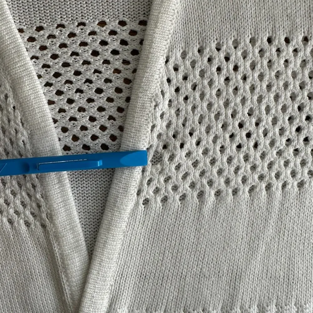 Open Crochet Kimono Cardigan Sweater White Medium Coastal Boho Cottagecore EUC